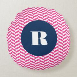 ホットピンクヘリンボーンパターンモノグラムラウンドピロー ラウンドクッション