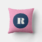 ホットピンクヘリンボーンパターンモノグラム枕 クッション (裏面)