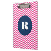 ホットピンクヘリンボーンパターンモノグラム クリップボード (左)