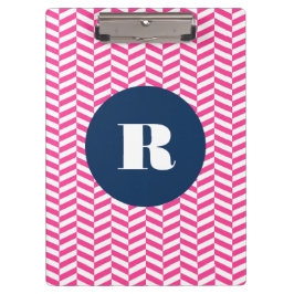 ホットピンクヘリンボーンパターンモノグラム クリップボード