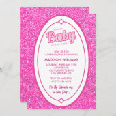 ホットピンクベビーシャワー招待状シックグリッター 招待状 (正面/裏面)