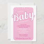ホットピンクベビーシャワー招待状タイポグラフィ 招待状 (正面)