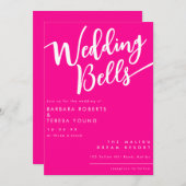 ホットピンクベルかわいい書結婚道 招待状 (正面/裏面)