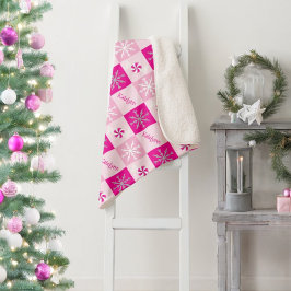 ホットピンクペパーミント&スノーフレークあなたの名前を追加 シェルパブランケット