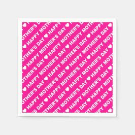 ホットピンクペーパーナプキンにハッピーマザーズデイホワイト スタンダードカクテルナプキン