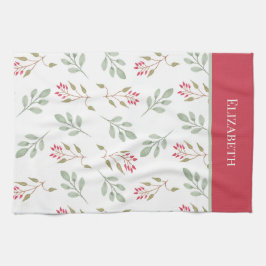 ホットピンクホリーベリークリスマス キッチンタオル