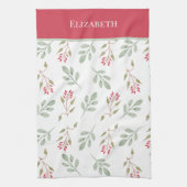 ホットピンクホリーベリークリスマス キッチンタオル (縦)