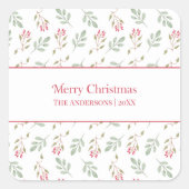 ホットピンクホリーベリーメリークリスマスギフトステッカー スクエアシール (正面)