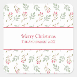 ホットピンクホリーベリーメリークリスマスギフトステッカー スクエアシール