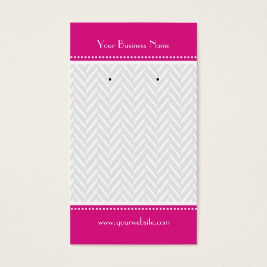 ホットピンクホワイトグレーヘリンボーンイヤリングカード (正面)