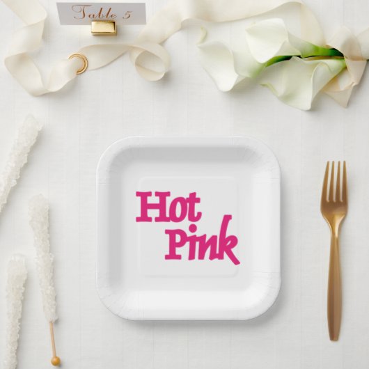 ホットピンクホワイトスクエア紙プレート ペーパープレート (ウェディング)