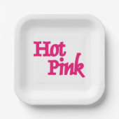 ホットピンクホワイトスクエア紙プレート ペーパープレート (正面)