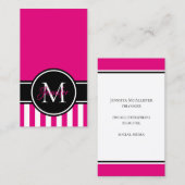 ホットピンクホワイトストライプパターンブラックモノグラム 名刺 (正面/裏面)