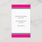 ホットピンクホワイトストライプパターンブラックモノグラム 名刺 (裏面)