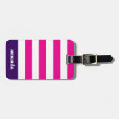 ホットピンクホワイトストライプ名前をカスタムする ラゲッジタグ (正面横)