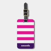 ホットピンクホワイトストライプ名前をカスタムする ラゲッジタグ (正面縦)