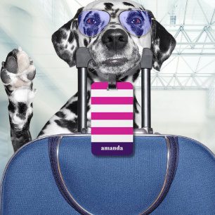 ホットピンクホワイトストライプ名前をカスタムする ラゲッジタグ