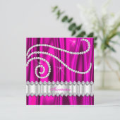 ホットピンクホワイトダイヤモンドシルバーバースデーパーティー 招待状 (スタンド正面)