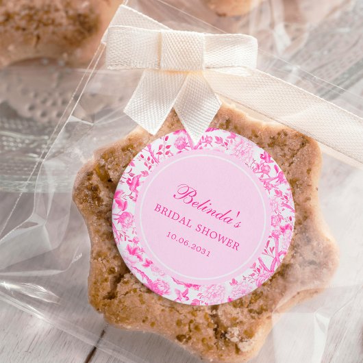 ホットピンクホワイトチノワセリーフローラブライダルシャワー ラウンドシール