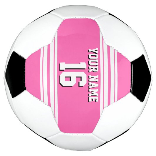 ホットピンクホワイトチームジャージカスタムー番号名 サッカーボール (回転)