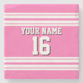 ホットピンクホワイトチームジャージカスタムー番号名 ストーンコースター (正面)