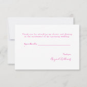 ホットピンクホワイトデイジーウェディングシャワーありがとう サンキューカード (裏面)