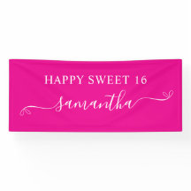 ホットピンクホワイトハッピースウィート16かわいい弓の署名