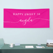 ホットピンクホワイトハッピースウィート16グラーム署名名 横断幕 (トレードショー)