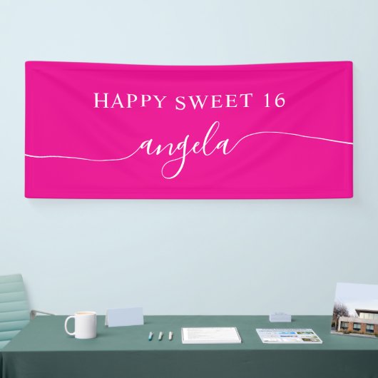 ホットピンクホワイトハッピースウィート16グラーム署名名 横断幕 (トレードショー)