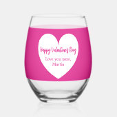 ホットピンクホワイトハートバレンタインデー ステムなしワイングラス (裏面)