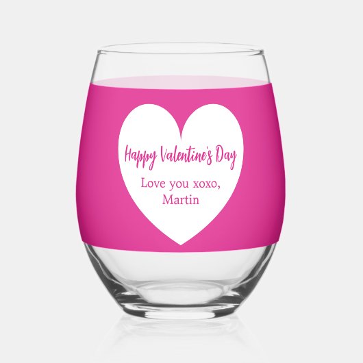 ホットピンクホワイトハートバレンタインデー ステムなしワイングラス (裏面)