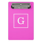 ホットピンクホワイトフレームイニシャルモノグラム ミニクリップボード (正面)