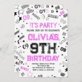 ホットピンクホワイトボーイナンバーナイン誕生日パーティー 招待状 (正面/裏面)