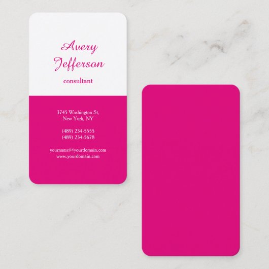 ホットピンクホワイトミニマモダンリストプロフェッショナル 名刺 (正面/裏面)