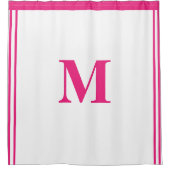 ホットピンクホワイトモノグラムイニシャル名前をカスタムするストライプ シャワーカーテン (正面)