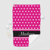 ホットピンクホワイト水玉模様ブラックストライプスクリプト名 ゴルフタオル (インサイチュ)