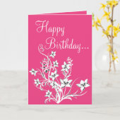 ホットピンクホワイト&ブラックフローラハッピーバースデーカード カード (黄色い花)