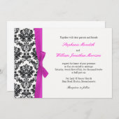 ホットピンクボウとダマスクウェディング招待状 招待状 (正面/裏面)