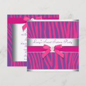 ホットピンクボウパープルゼブラスウィート16パーティー 招待状 (正面/裏面)