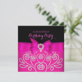 ホットピンクボウブラックダイフェイクアモンド誕生日パーティー 招待状 (スタンド正面)