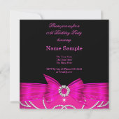 ホットピンクボウブラックダイフェイクアモンド誕生日パーティー 招待状 (裏面)