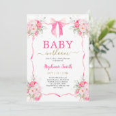 ホットピンクボウベビーイン開花ベビーシャワーガール 招待状 (スタンド正面)