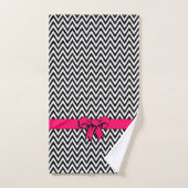 ホットピンクボウ付き白黒シェブロン バスタオルセット (ハンドタオル)