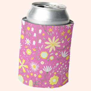 ホットピンクボタニカルワイルドフラワーフローラ 缶クーラー