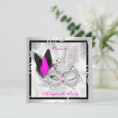 ホットピンクマスカレード甘い16パーティーマスクシルバー2 招待状 (スタンド正面)