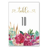 ホットピンクマゼンタフローラエレガント金ゴールドスクリプトハート テーブルナンバー (裏面)