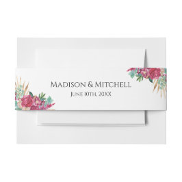 ホットピンクマゼンタフローラエレガント金ゴールドスクリプトハート 招待状ベリーバンド