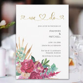 ホットピンクマゼンタフローラエレガント金ゴールドスクリプトハート 招待状