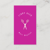 ホットピンクマゼンタモダンヘアスタイリスト金ゴールド鋏 名刺 (正面)