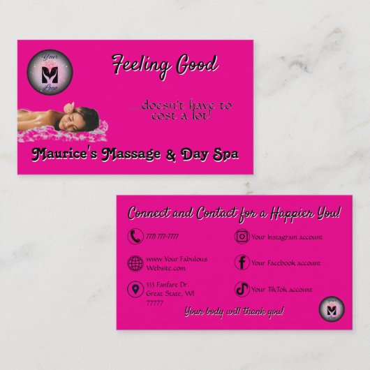 ホットピンクマッサージデースパロゴプロフェッショナル 名刺 (正面/裏面)